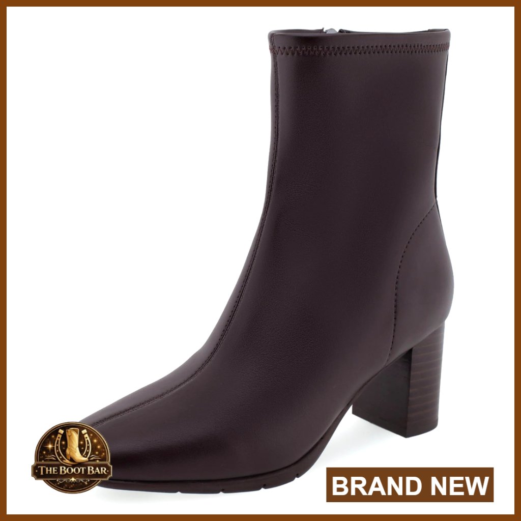 Synthetic Block Heel Booties Mid-Calf Zip Casual Comfort Stretch Upper
